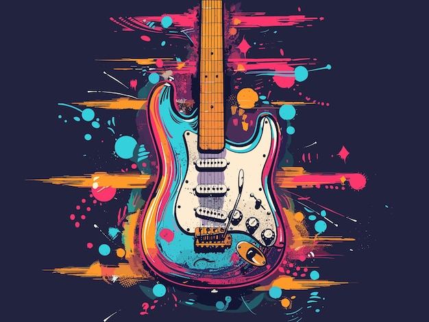 Guitar with colorful grunge background Vector illustration for your design