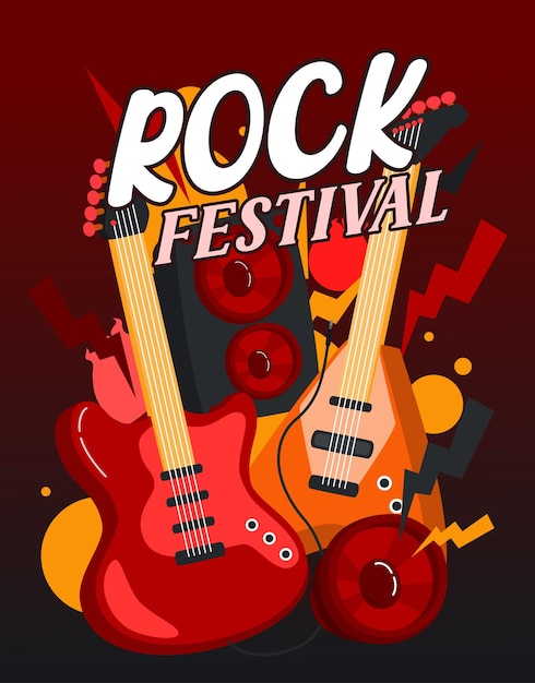 Guitar With Speaker Rock Music Poster Vector Illustration