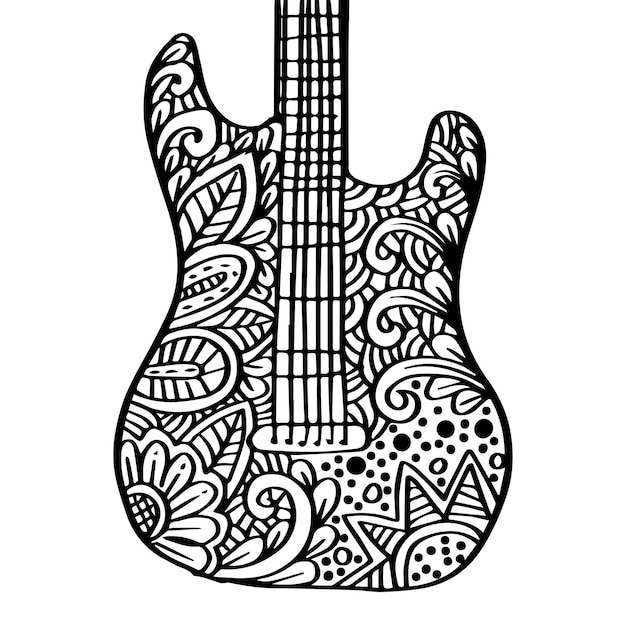 Vector guitar zentangle art drawing  illustration.