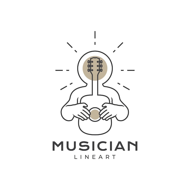 Guitarist musician art minimalist lines modern song concert shine mascot logo icon vector illustration