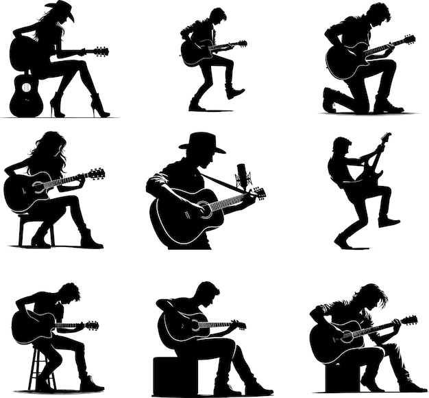 Guitarist silhouette musician playing the guitar vector white background