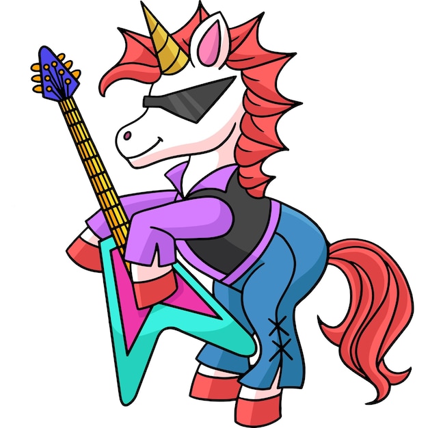 Guitarist Unicorn Cartoon Colored Clipart