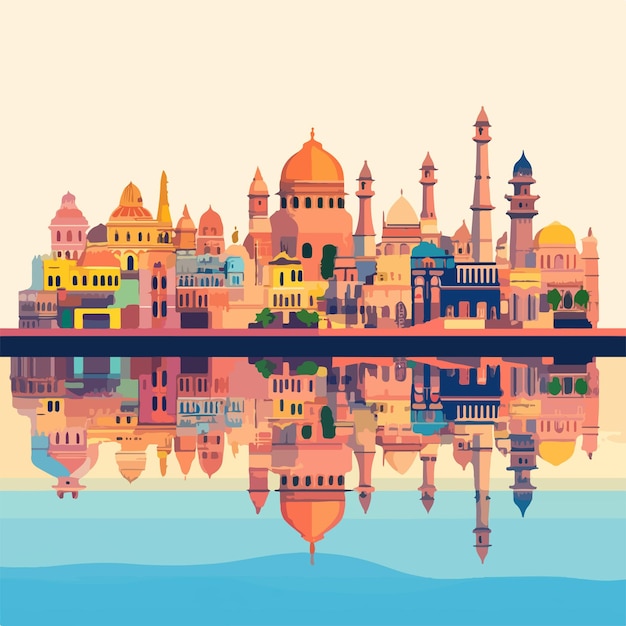 Gujarat Skyline Cartoon Illustration for Creative Projects