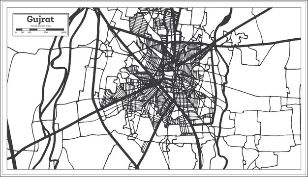 Gujrat Pakistan City Map in Retro Style in Black and White Color. Outline Map. Vector Illustration.