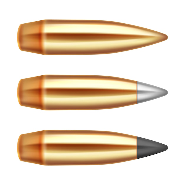 Gun bullets Set ammo weapon 3d realistic vector illustration isolated on white background