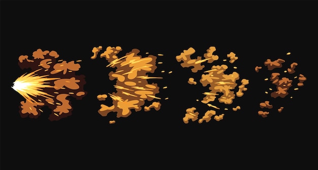 Gun flashes or gunshot animation Collection of fire explosion effect during the shot with the gun Cartoon flash effect of bullet starts Shotgun fire muzzle flash and explode