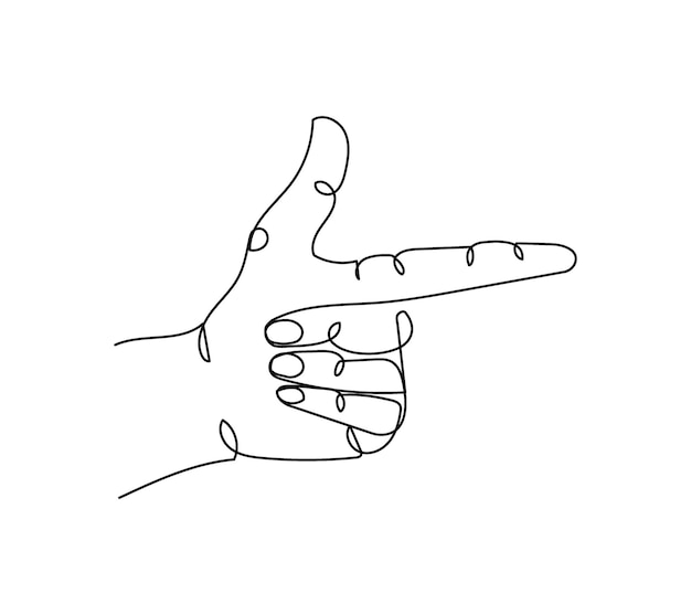 Gun gesture one line art. Continuous line drawing of gesture, hand, forefinger, pointing. Hand drawn vector illustration.