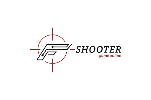 Gun and target logo electronic line shape concept great for shootingthemed online game symbols