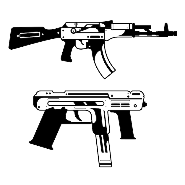 Gun thompson and shootgin pack design black and white