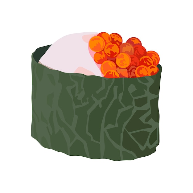 Gunkan maki with red caviar Hand drawn sushi roll vector illustration