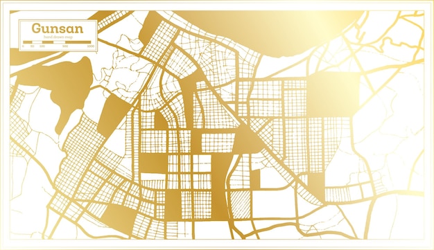 Gunsan South Korea City Map in Retro Style in Golden Color Outline Map