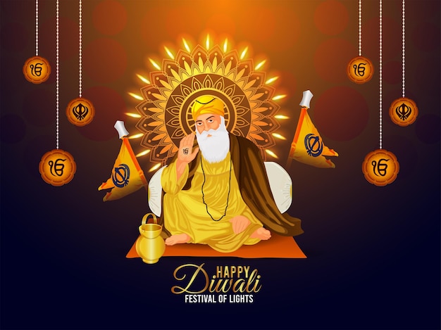 Guru nanak jayanti celebration greeting card with vector illustration