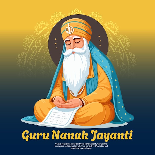 Vector guru nanak jayanti greetings and social media post