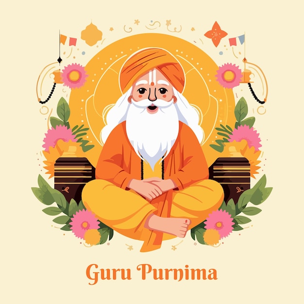 Vector guru purnima day greetings with cream background