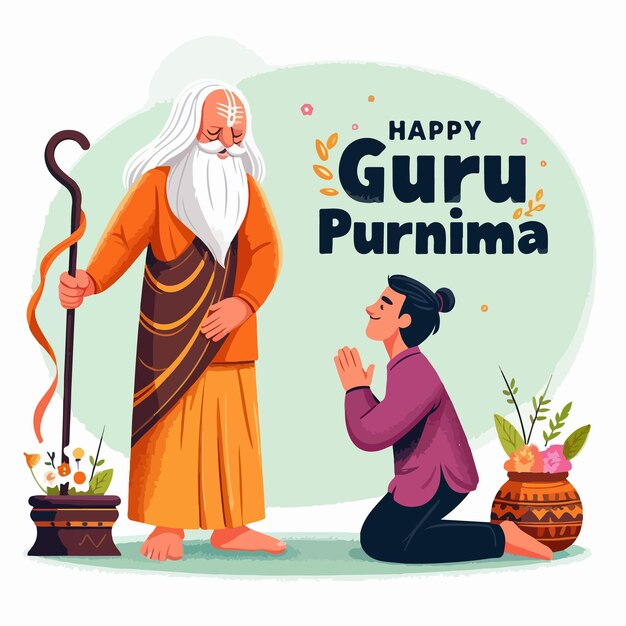 Vector guru purnima illustration of a guru blessing his student