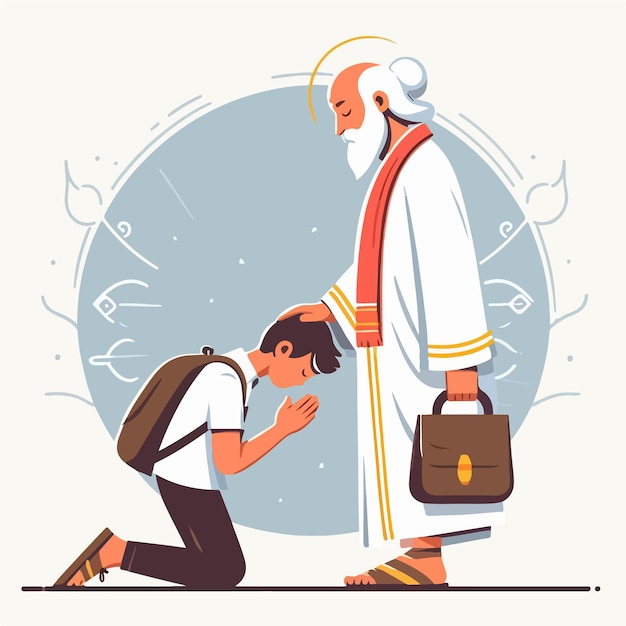 Vector guru purnima illustration of a guru blessing his student