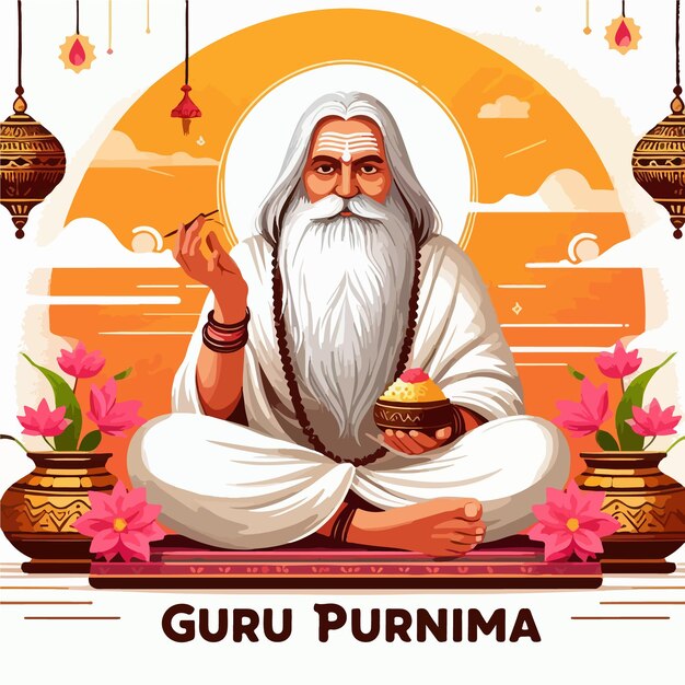 Vector guru purnimas illustration of a guru meditating