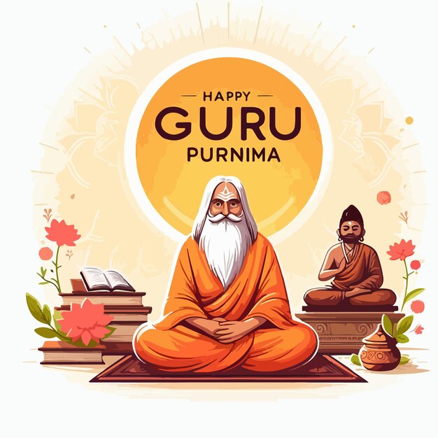 Vector guru purnimas illustration of a guru meditating