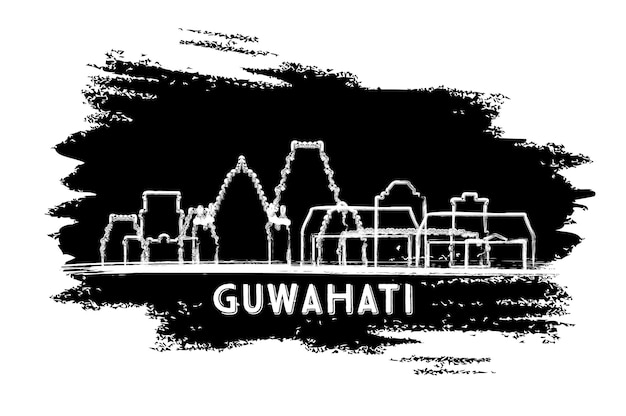 Guwahati India City Skyline Silhouette Hand Drawn Sketch Business Travel and Tourism Concept with Modern Architecture