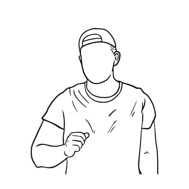 Guy in cap and tshirt doodle linear cartoon coloring book