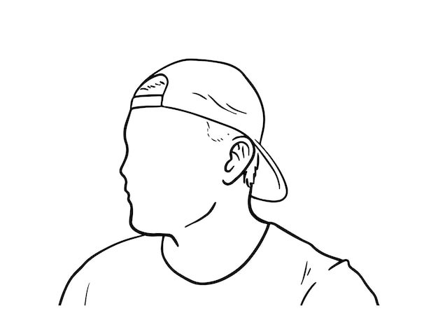 Guy in a cap in a tshirt doodle linear cartoon coloring book