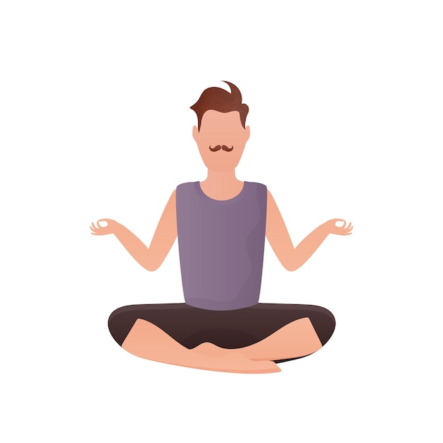 The guy sits and meditates Isolated Cartoon style