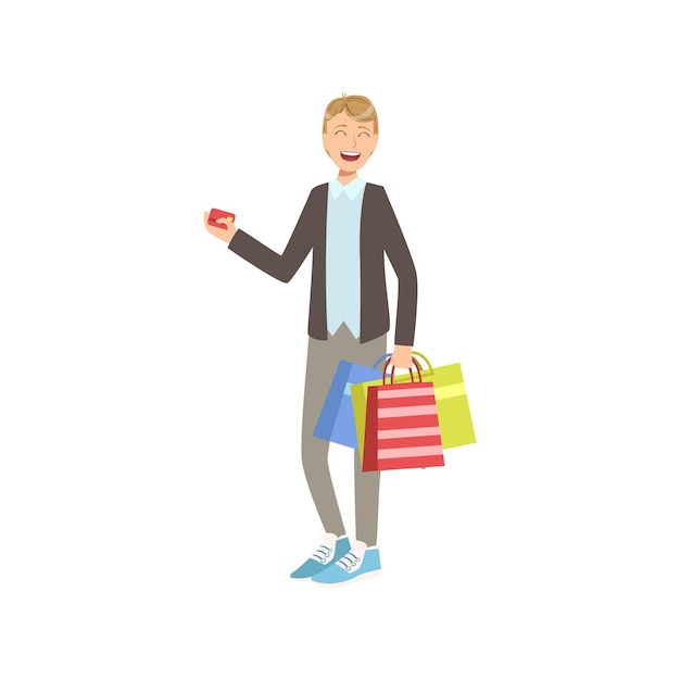 Guy With Paper Shopping Bags Holding Credit Card