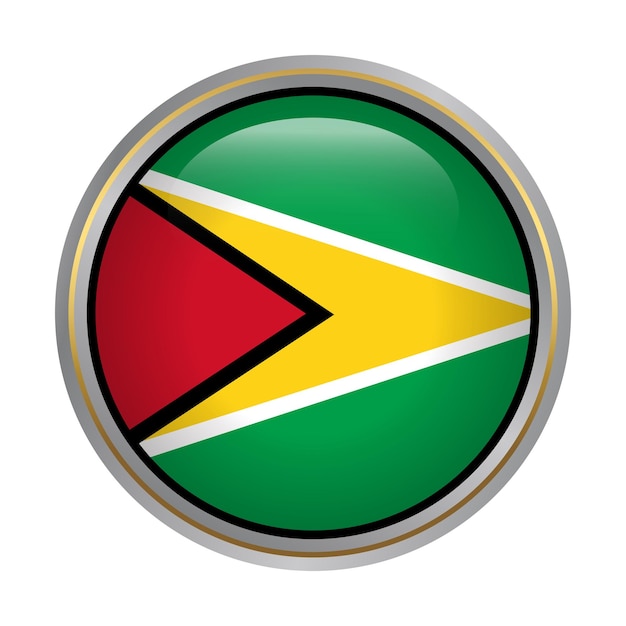 Guyana flag circle shape button glass texture on white