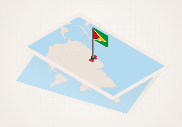 Guyana selected on map with isometric flag of Guyana