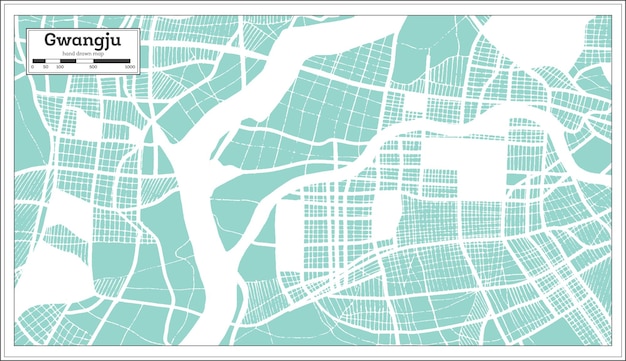 Gwangju South Korea City Map in Retro Style Outline Map