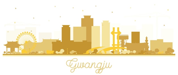 Gwangju South Korea City Skyline Silhouette with Golden Buildings Isolated on White