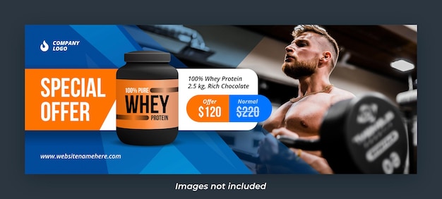 Gym body building and fitness product facebook cover photo banner template