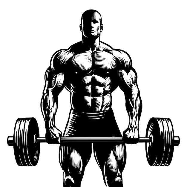 Gym bodybuilder Hand Drawn Engraving Pen and Ink Vector Illustration