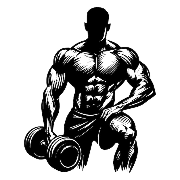 Gym bodybuilder Hand Drawn Engraving Pen and Ink Vector Illustration