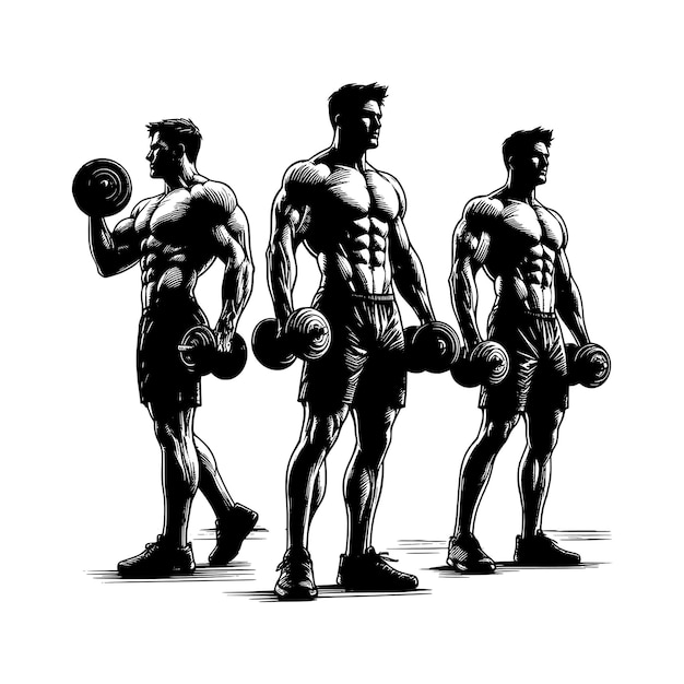 Gym bodybuilder Hand Drawn Engraving Pen and Ink Vector Illustration