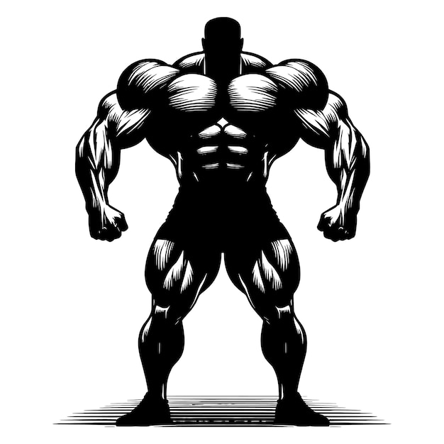 Gym bodybuilder Hand Drawn Engraving Pen and Ink Vector Illustration