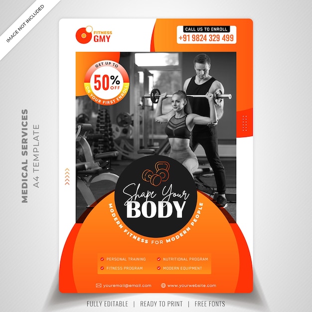 Vector gym clean and professional flyer template