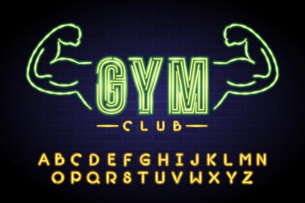 GYM club logo with neon light glowing element