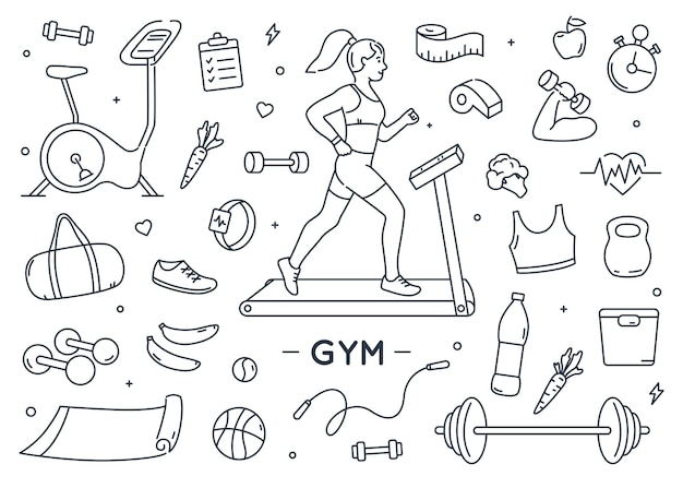 Gym doodle elements set