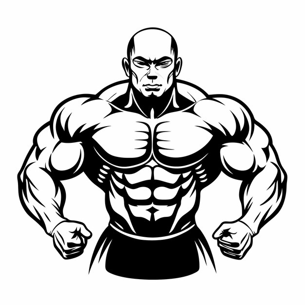 Vector gym drawing of a man with a strong body