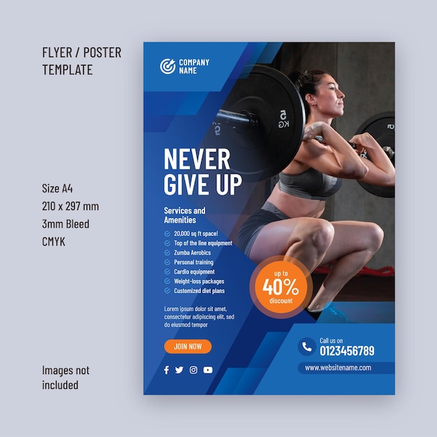 Gym fitness or bodybuilding flyer or poster design template