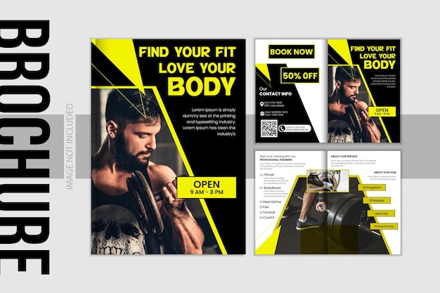 Vector gym and fitness by fold brochure template