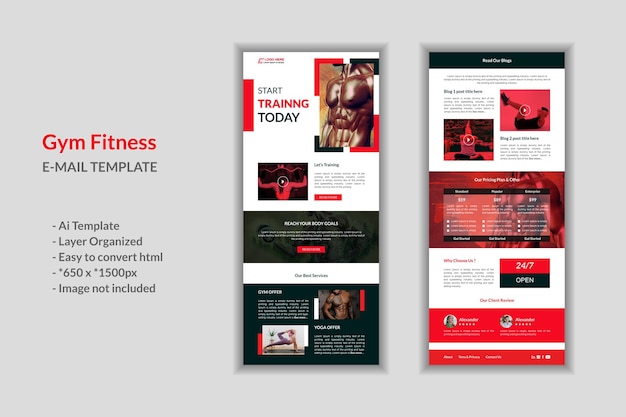 Vector gym and fitness email newsletter template or minimal fitness ui template fitness gym roll up banner