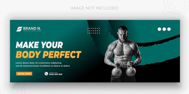 Vector gym and fitness facebook cover and web banner design template