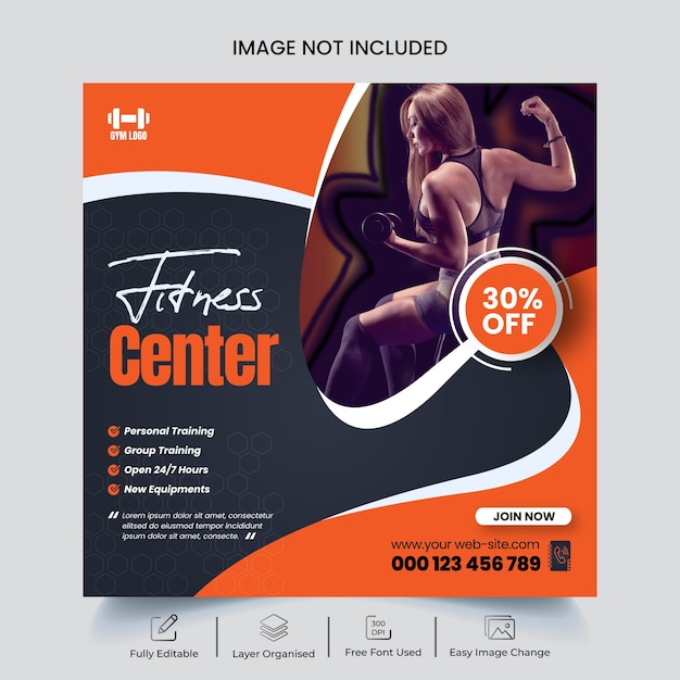 Gym fitness flyer social media banner or Instagram post template design