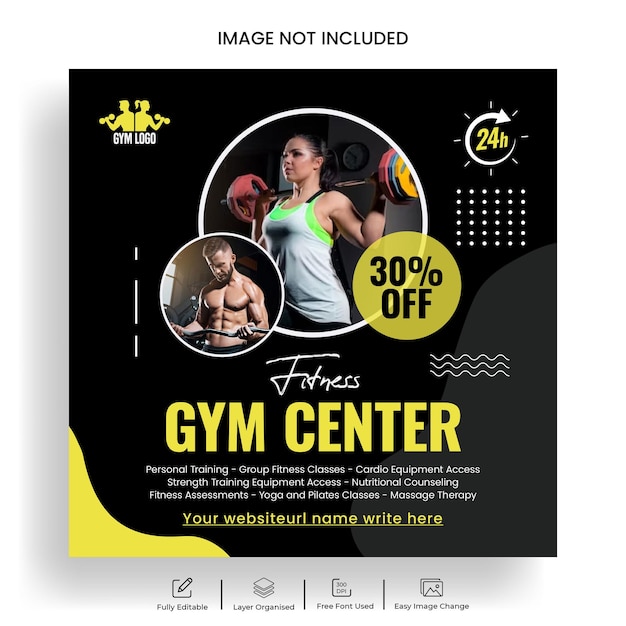 Gym fitness instagram post or web banner template design