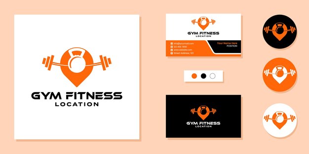 Gym fitness location logo and business card design template