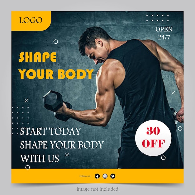 gym fitness poster banner template simple design for social media