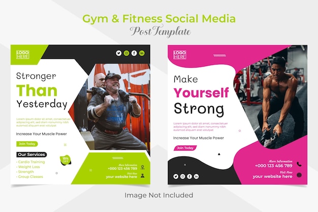 gym and fitness promotional social media post and facebook and instagram post banner template