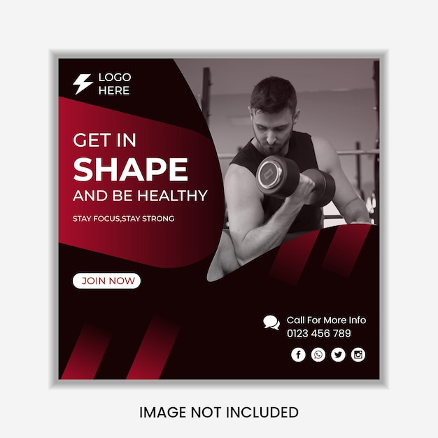 Gym and fitness promotional social media post and web banner template Premium Vector